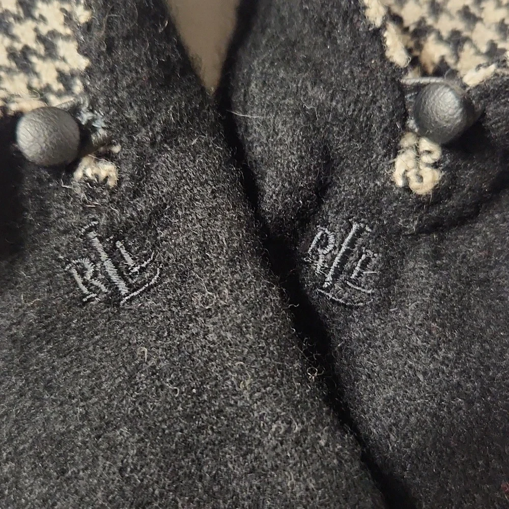 Lauren Ralph Lauren Wool & Cashmere Black Checked Gloves Size Small